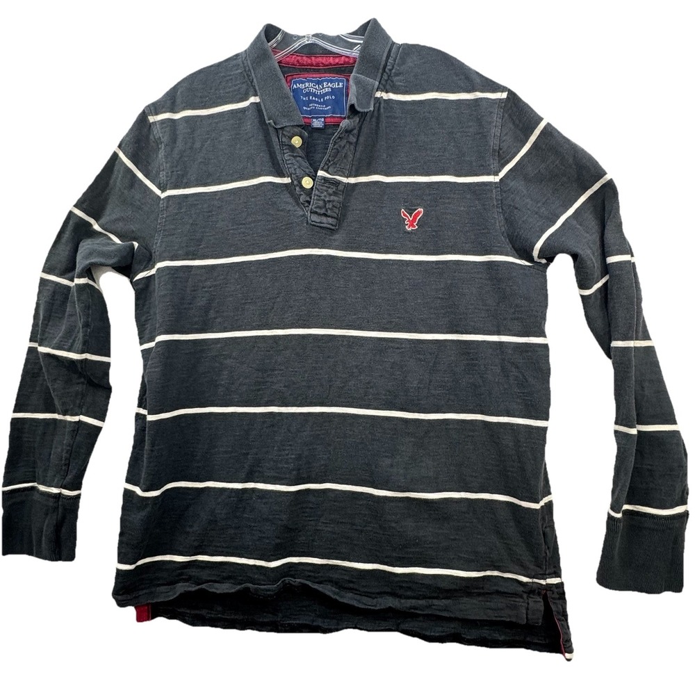 American Eagle Y2K Men's XL The Eagle Polo Shirt LS Preppy Mall Grunge